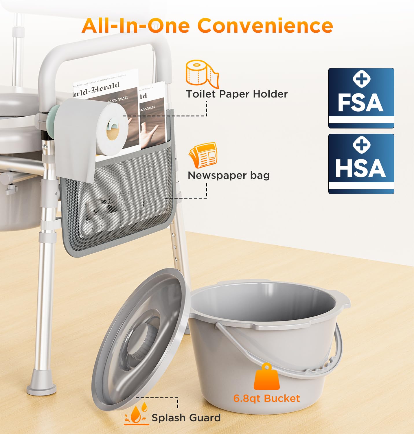 Bedside Commode - Portable Toilet for Seniors & Adults -7