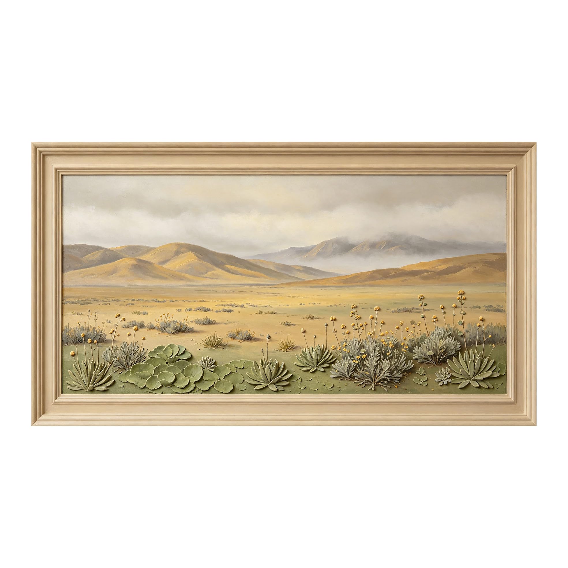 Yzpallescene 3D Framed Wall Art 50cm×100cm Desert Landscape Botanical Relief Effect Large Size SelfAdhesive Removable Wall Decor Prints Artwork for Living Room Bedroom Office