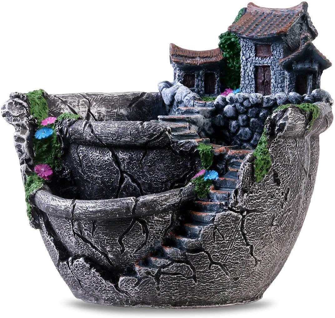 Creative Flower Pot, Creative Fairy Garden Flower Pot, Cute Plants Pot,Unique Garden Planter, Succulent Decorative Planter for Indoor Plants (Silver)