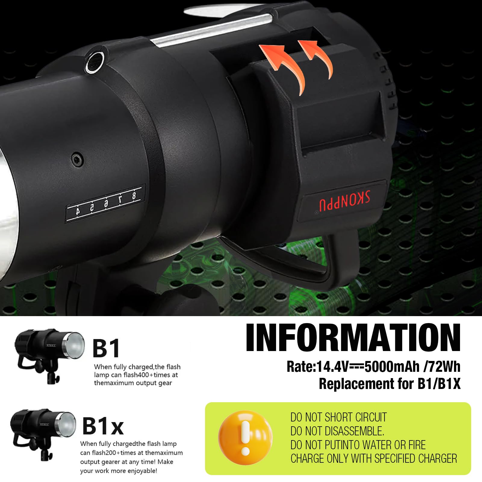 BATTIZ Batterie lithium-ion de rechange pour 100323/100399 Compatible avec les têtes de flash Profoto B1/B1X AirTTL 14,4 V 5000 mAh/72 Wh
