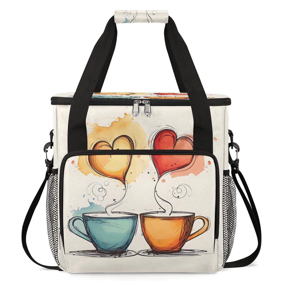 Shoblo Watercolor Heart Cups Coffee Maker Carrying Bag for Keurig K-Mini or K-Mini Plus Storage Portable Coffee Maker Travel Bag
