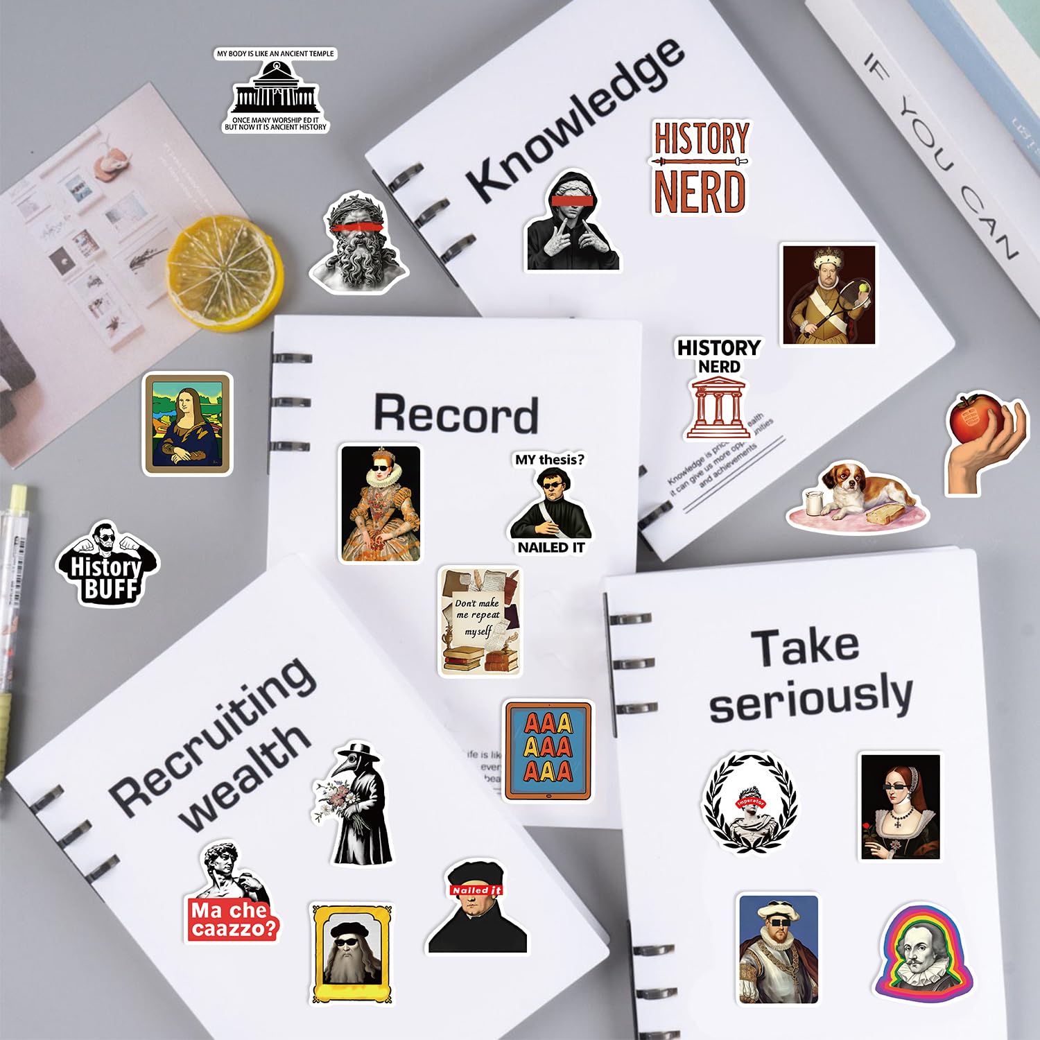 50 Pcs Interesting History Stickers Laptop Car Scrapbook Phone Skateboard Suitcase Luggage Bike Vintage Vinyl Waterproof Aesthetic Personalised Stickers for Teens Boys Girls Adults - Image 4