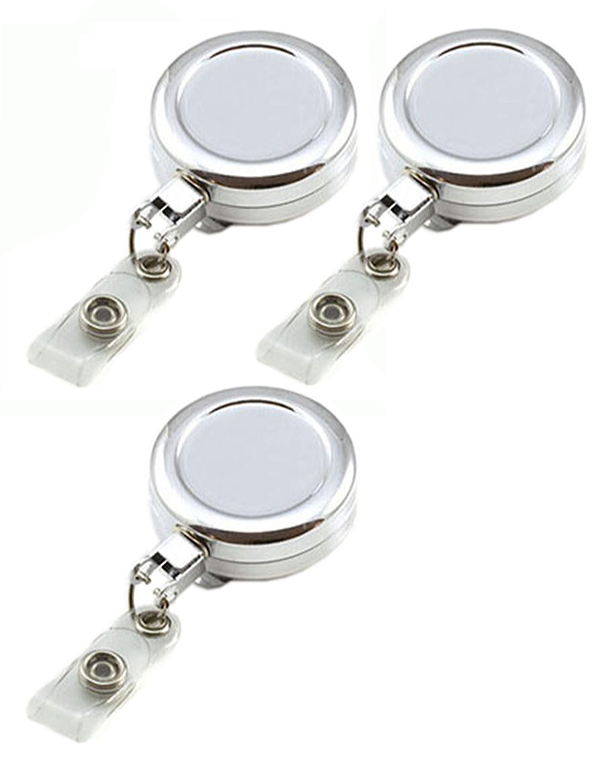PCL Media ltd Retractable Badge Reel Chrome Heavy Duty ID Badge Pull Reel with Strap Clip Extendable ID Card Holder (Pack of 3) โ image 1