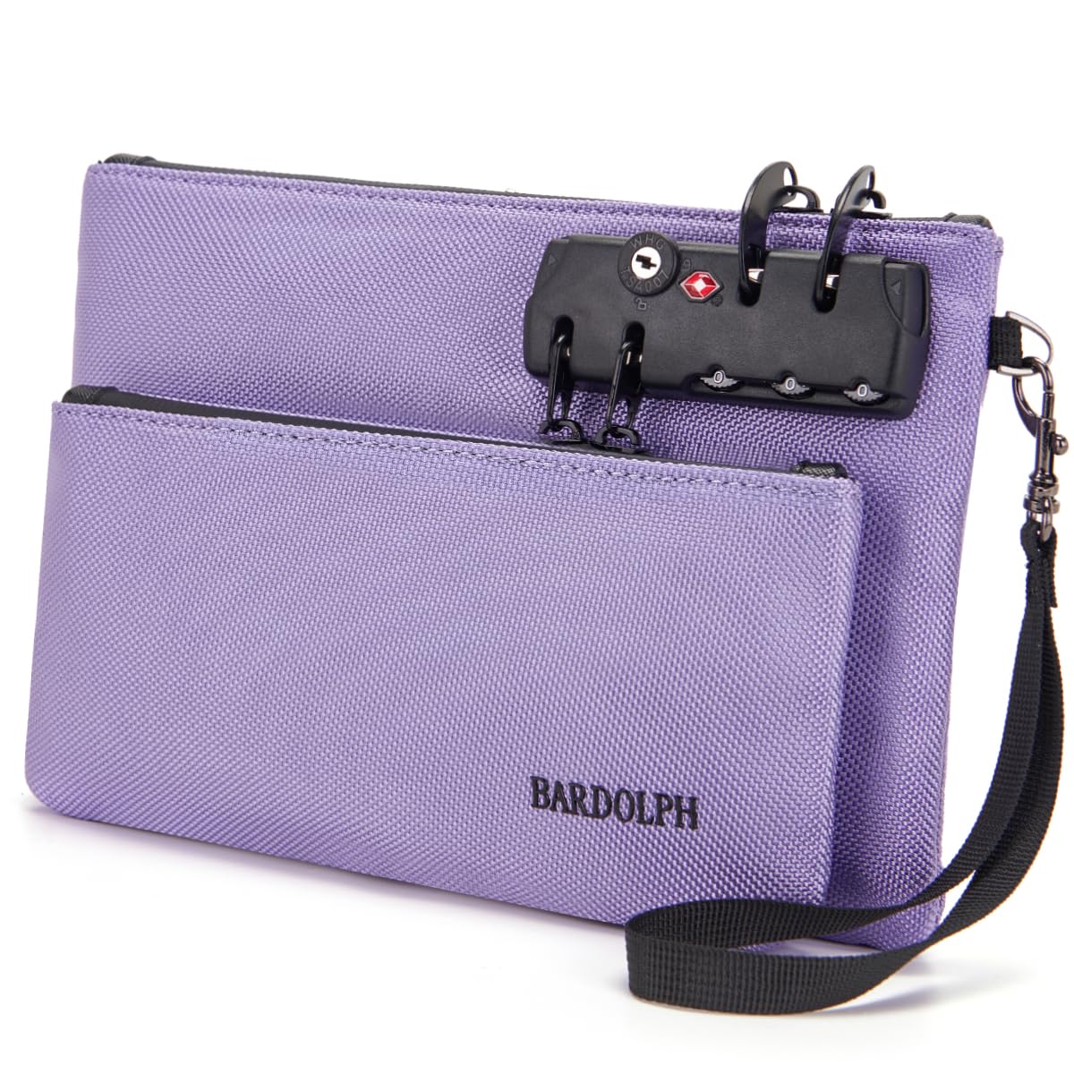 Money Bag with Lock, Double layer Men & Women's Locking Accessories Pouch, BankBag,CashBag with Lock and Zipper NotaryBag with Lock, Purple;, S