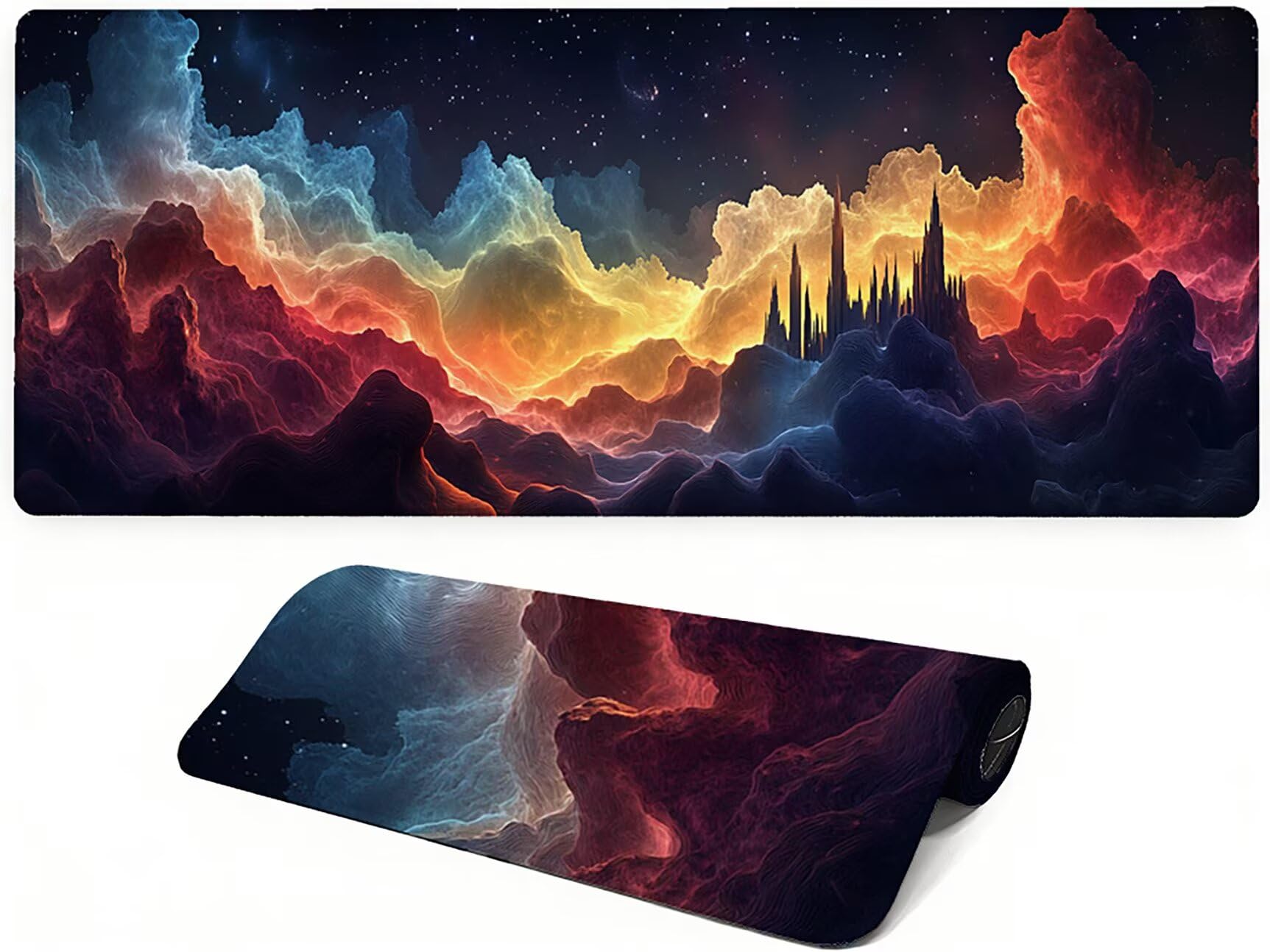 Lejnlnng XXL podkładka pod mysz do gier, 160 x 80 cm, na biurko, gwiaździste niebo, wodoodporna podkładka pod mysz XL, krajobraz, antypoślizgowa gumowa podkładka pod mysz z przeszytymi krawędziami