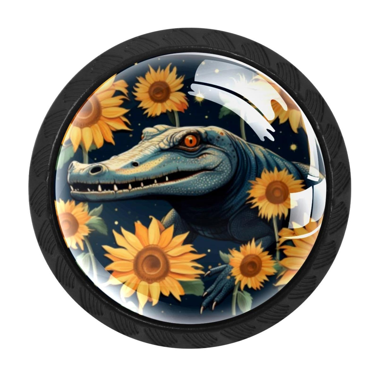CHENZZZZ Crocodile Starry Sunflower Drawer Knobs Pull Handle Crystal Glass Circle Shape Cabinet Drawer Pulls Cupboard Knobs with Screws for Kitchen Cupboard Dresser Wardrobe etc