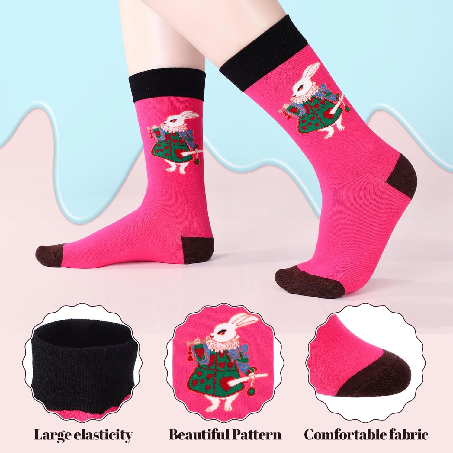 6 Pairs Women's Colorful Novelty Crew Socks Fun Pattern Socks Size 5-7.5 - Image 4