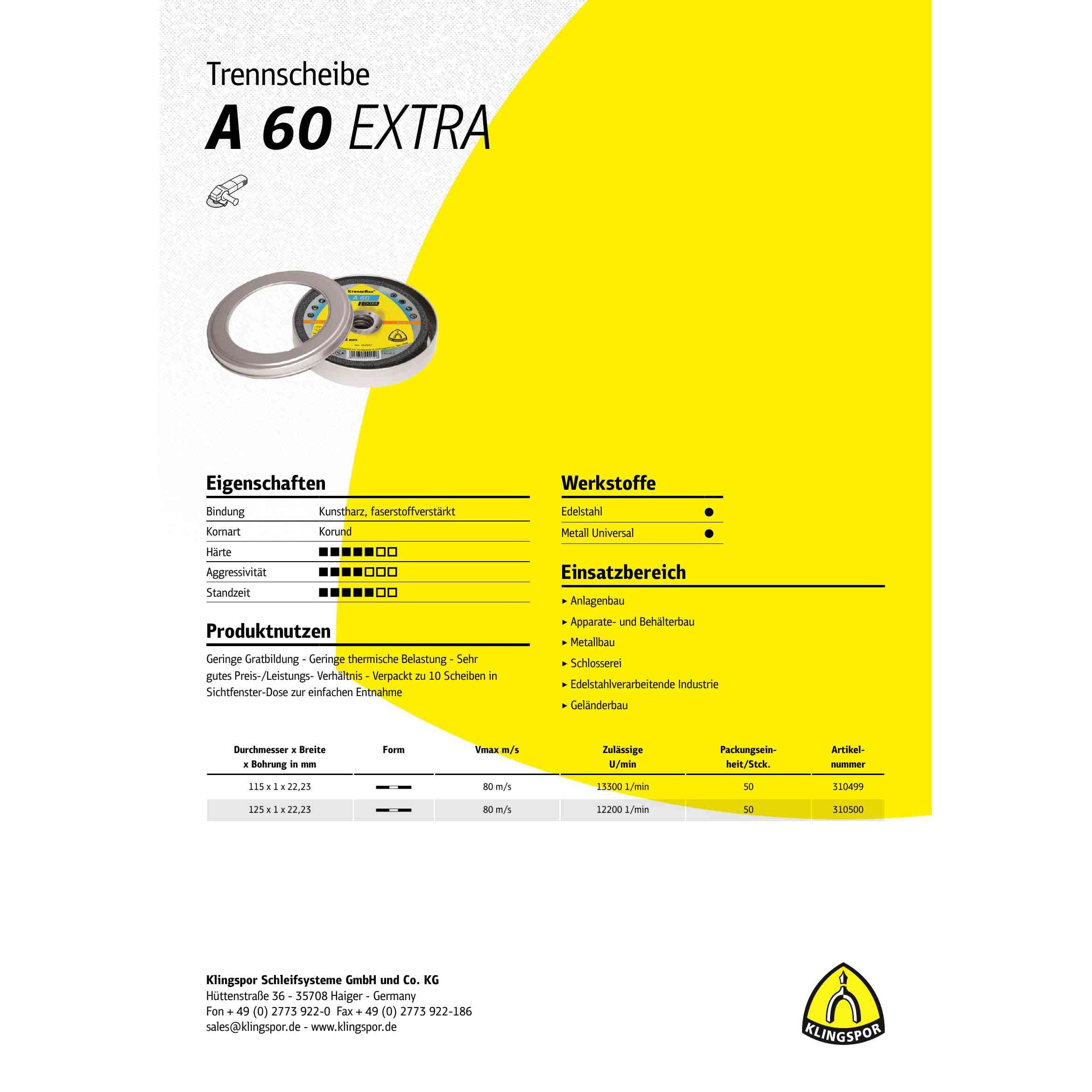 A 60 EX - Discos de corte (50 unidades, 125 x 1 x 22,23 mm, rectos)