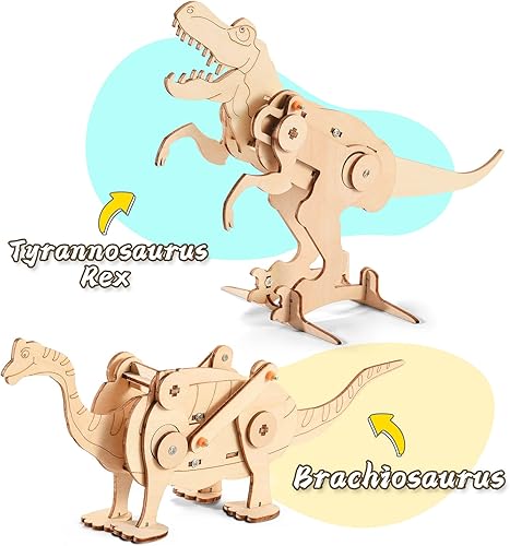 Miniatura 4 de Kits STEM de dinosaurios para niños de 6 a 8 a 10 a 12 años, juguetes de construcción de madera 4 en 1 para niños de 8 a 12 años, kit de carpintería