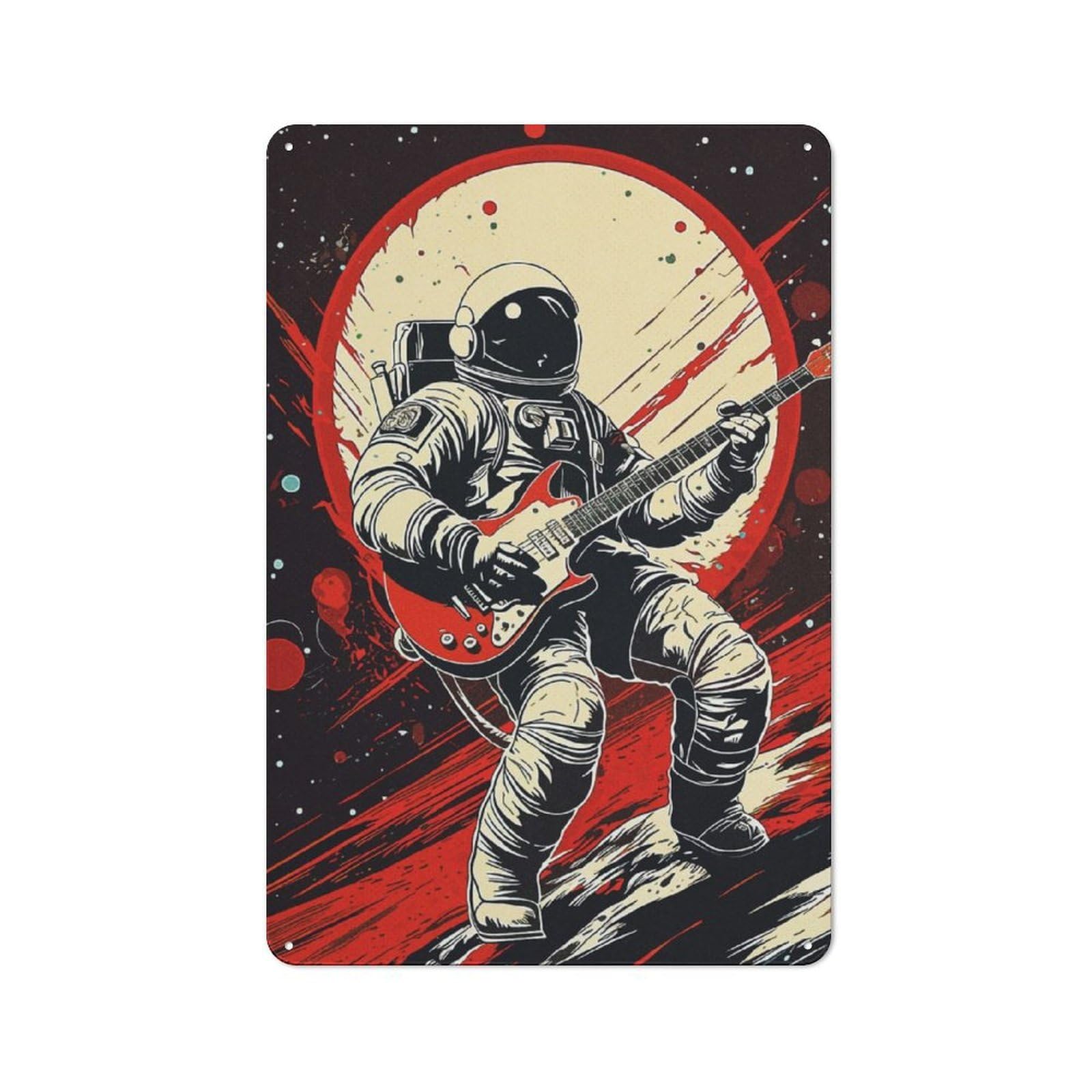 Junmoney Music Astronaut Tin Wall Plaque 30X20cm With For Guest Room Or Hallway, For Home Office, Studio And Craft Room Walls