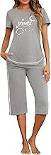 Terecey Ensembles de Pyjama Femme Ete en Coton Vêtements de Nuit Col Rond 2 Pièces Ensemble Femme Short et Haut Doux Confortable
