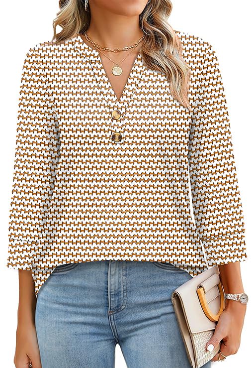 OFEEFAN Womens Tops 3/4 Sleeve Henley Shirts for Women Summer Outfits Fashion Clothing - Image 4