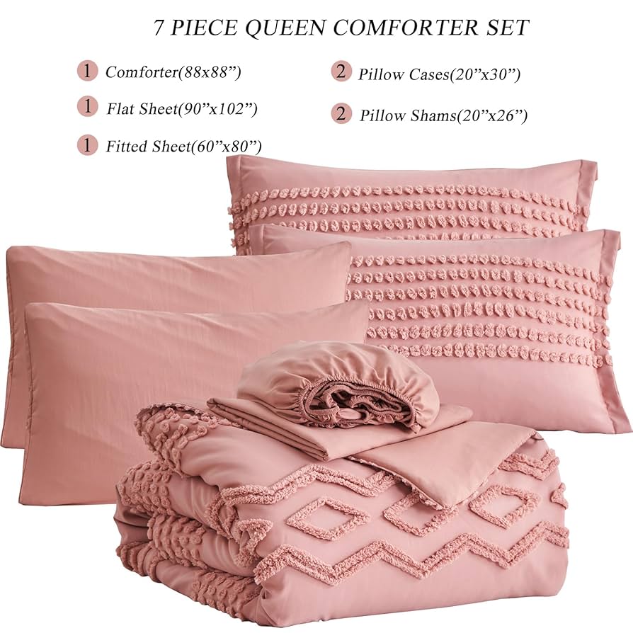 掛け布団 7点セット ピンク 海外クイーンサイズ Laurel 7 Ⓣ Amazon.com: Blush Pink Tufted Comforter Set Queen Size 7
