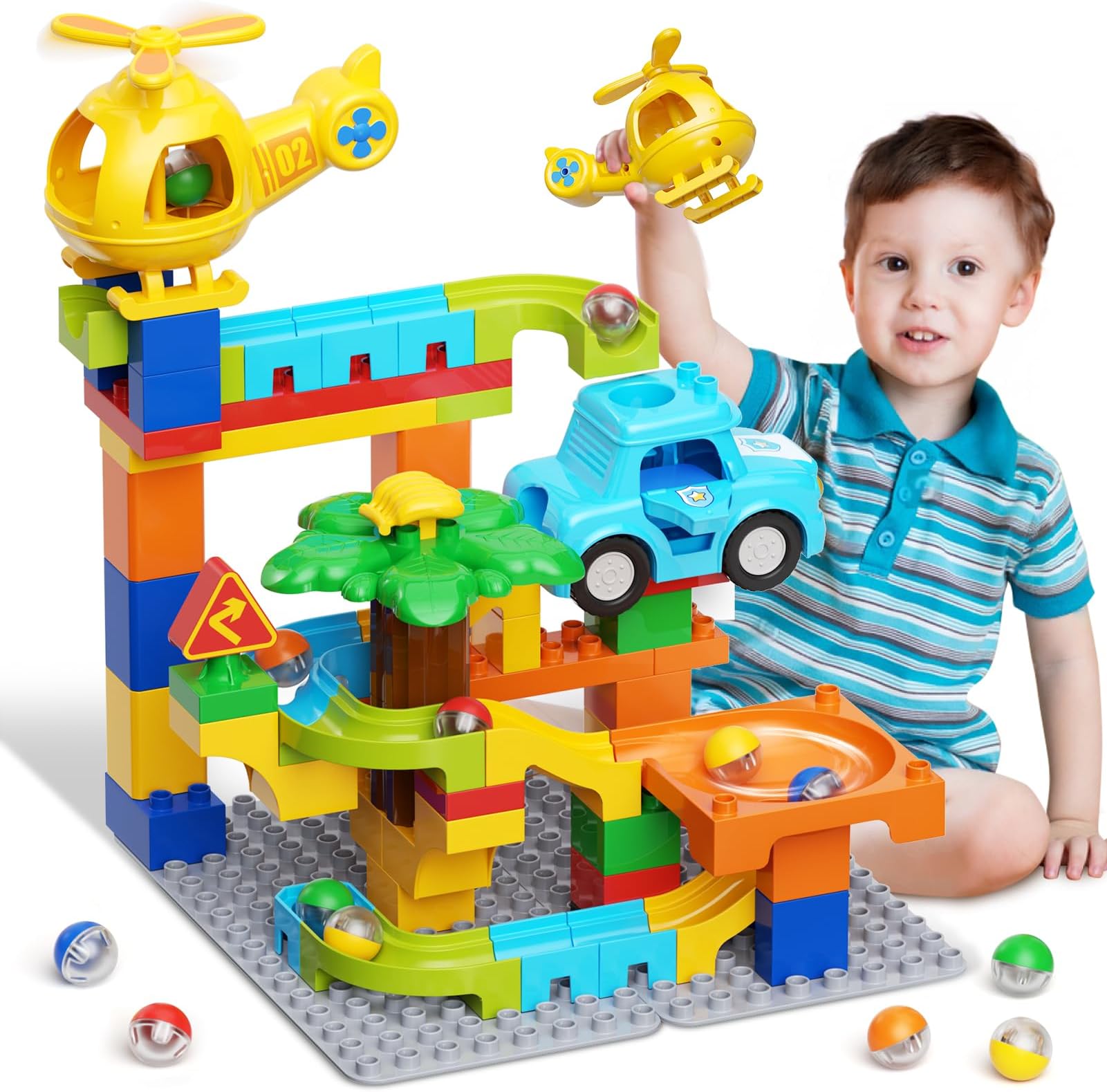 burgkidz Marble Runs for Kids 4-8, Educational Learning Marble Maze Toys Compatible with All Major Brands of Building Blocks STEM Toys for Kid Age 3 4 5 6 7 8+