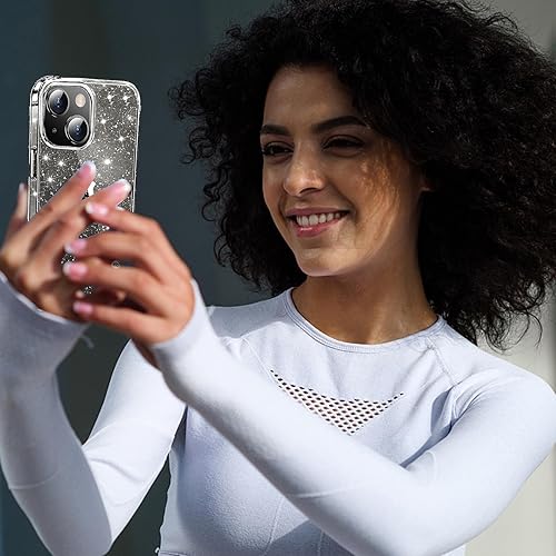 Miniatura 6 de Funda compatible con iPhone 15 Pro transparente con purpurina, fundas para iPhone 15 Pro, funda protectora a prueba de golpes para mujeres y niñas,