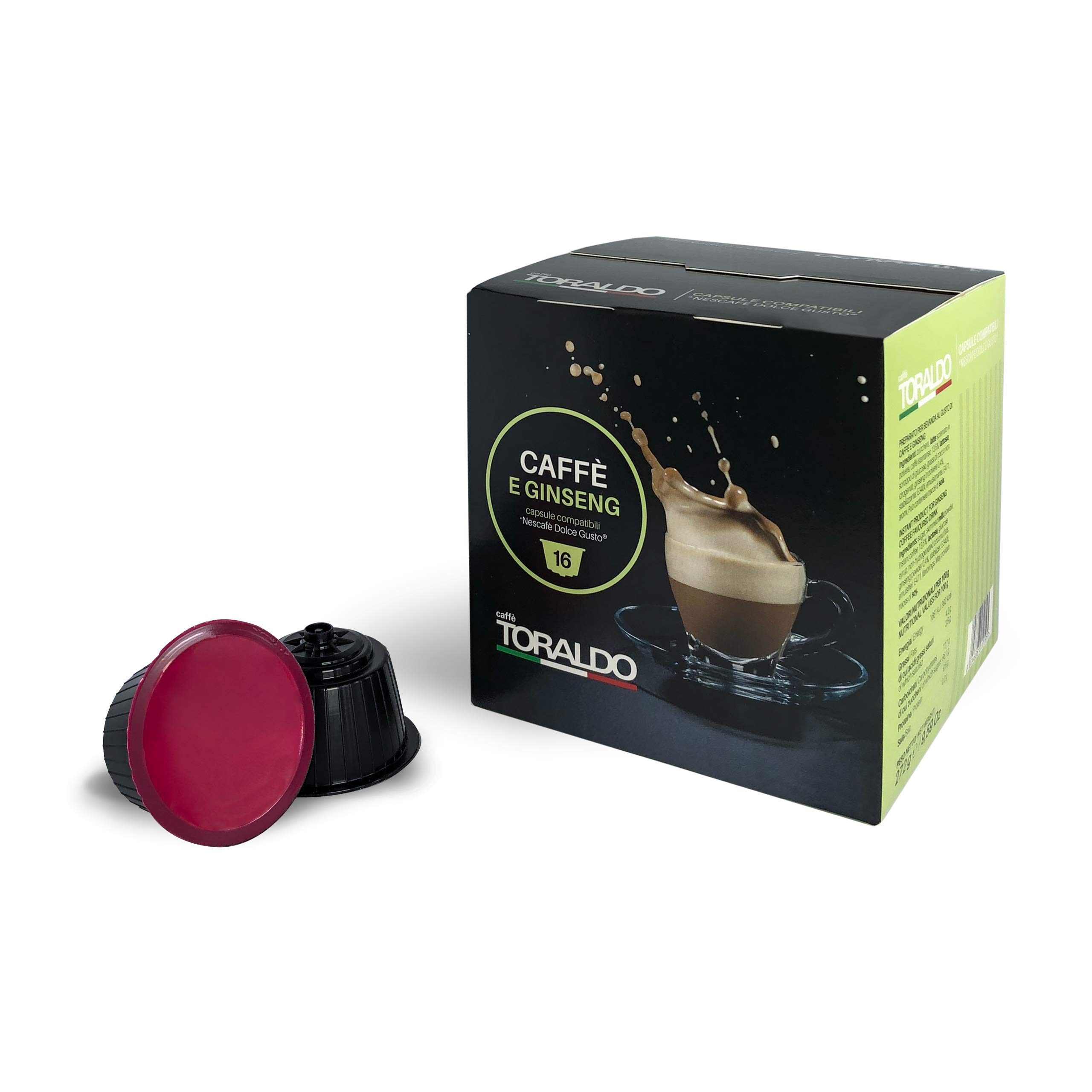 Caffe e Ginseng, Italian coffee and ginseng capsules compatible with Nescafe Dolce Gusto machines- GINSENG 16 Pack