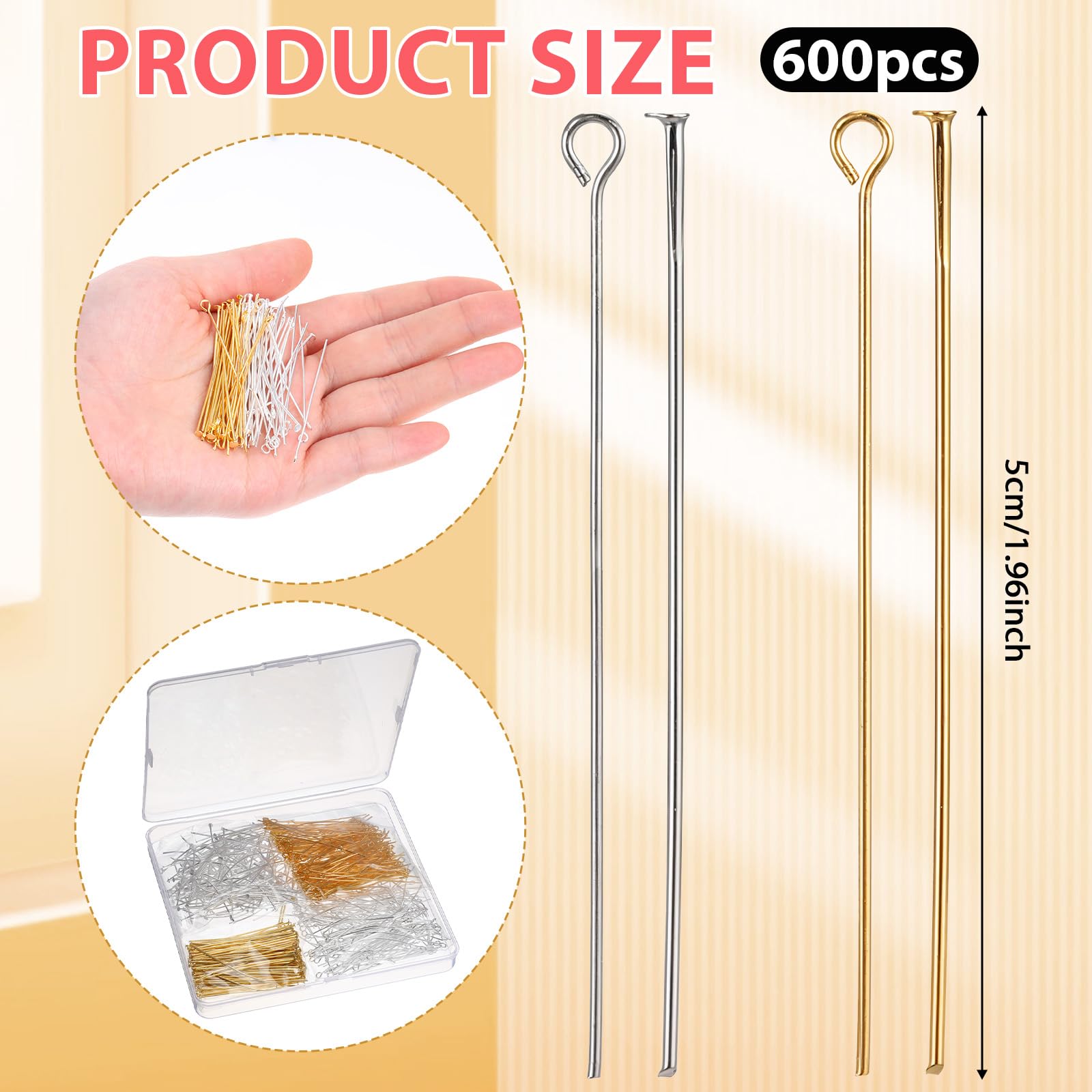 Dimeho 600 Pcs Head Pins for Jewellery Making 2 Inch Flat Head Pin Open Eye Pins Stainless Steel Eye Pins Head Pins Findings for DIY Craft Beading Earring Jewelry Making Supplies - Image 2