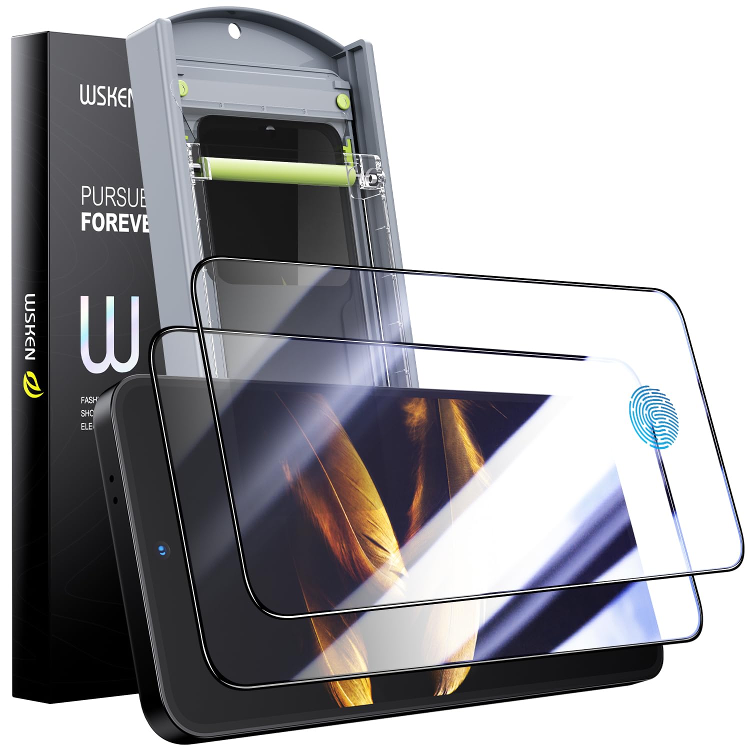 WSKENfor Samsung Galaxy S24 Screen Protector Tempered Glass [Zero Bubble] [Auto Dust-Remove] [Support Fingerprint Unlock] Diamond HD 9H 10X Shatterproof Durable Flim 6.2 inch-2 Pack