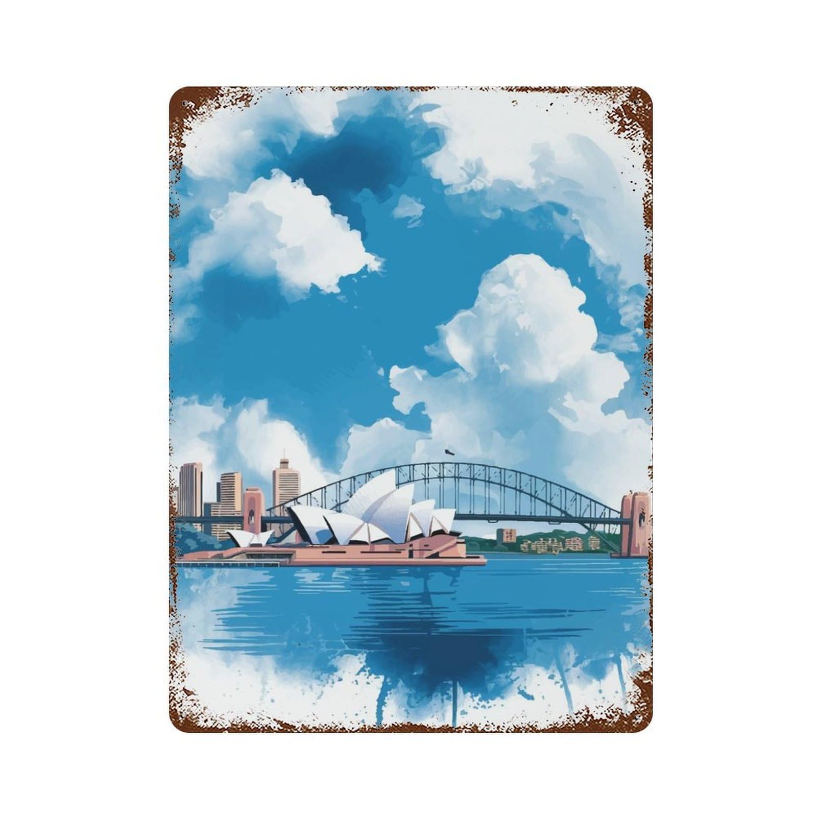 Garage Style Sydney Opera House Watercolor Vintage Rust Metal Sign 15.7"x11.8", Retro Wall Decor for Bar And Workshop