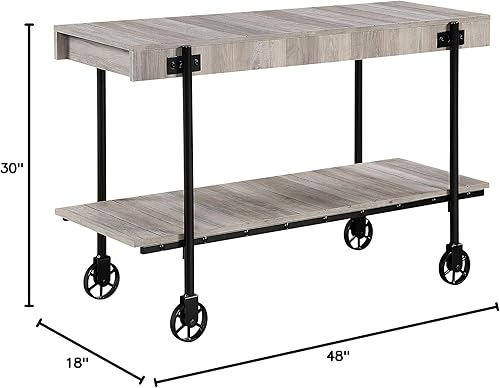 Miniatura 57 de Furniture of America Cleon Industrial - Juego de mesa de sofá y mesa de sofá con ruedas para sala de estar, color negro y roble rústico (3 piezas)