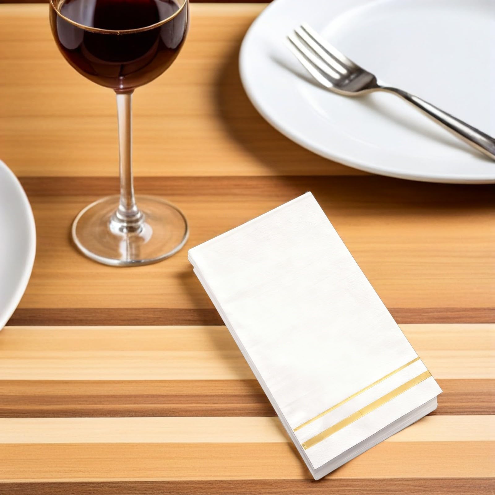 ABOOFAN 100 Servilletas de Papel Color Marfil Borde Dorado Absorbentes y Elegantes para Bodas, Despedidas de Soltera y Fiestas Obsequios