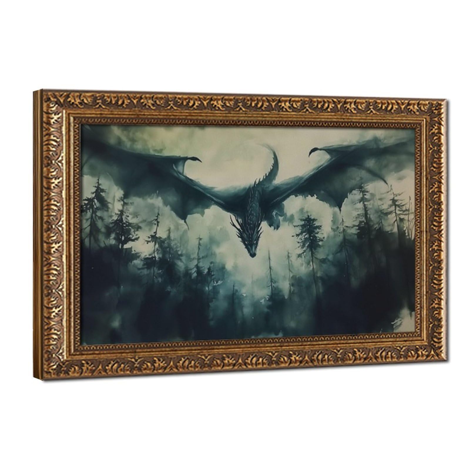 Bareronor Misty Forest Dragon Poster Canvas Poster Bedroom Decor Landscape Office Room Decor Gift 20" L X 30" W