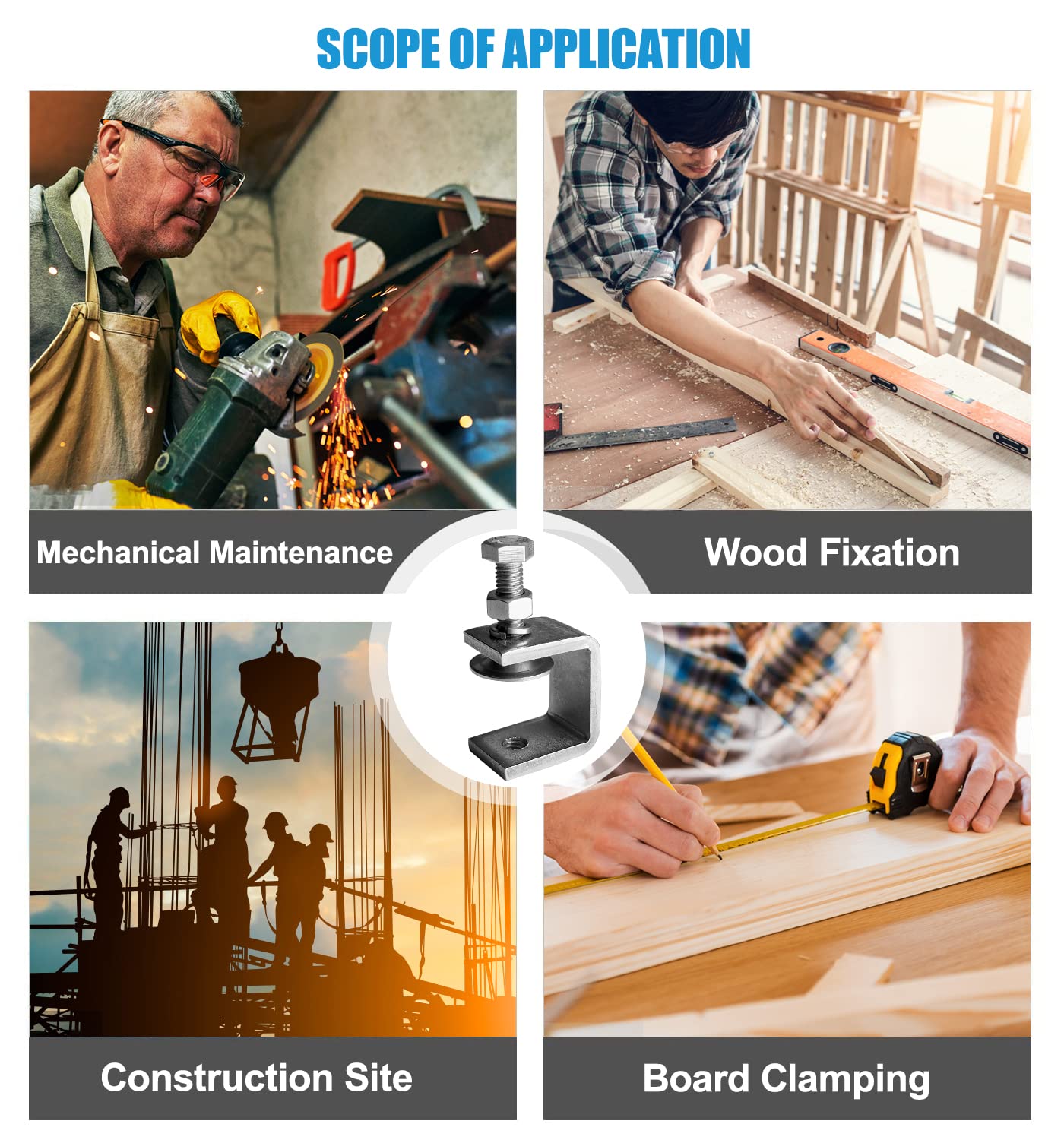 6-teiliges Edelstahl C-Zwingen Set - Klemmbereich 35-60mm Für Holz- & Metallarbeiten