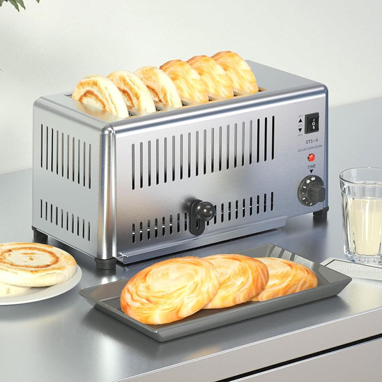 Tostadora Tostadora De 6 Rebanadas, Tostadora Con Ranura Extra Ancha De Acero Inoxidable, 5 Puestos Para Tostar Pan, Bandejas Para Migas Extraíbles Para Bagels, Waffles, Pan