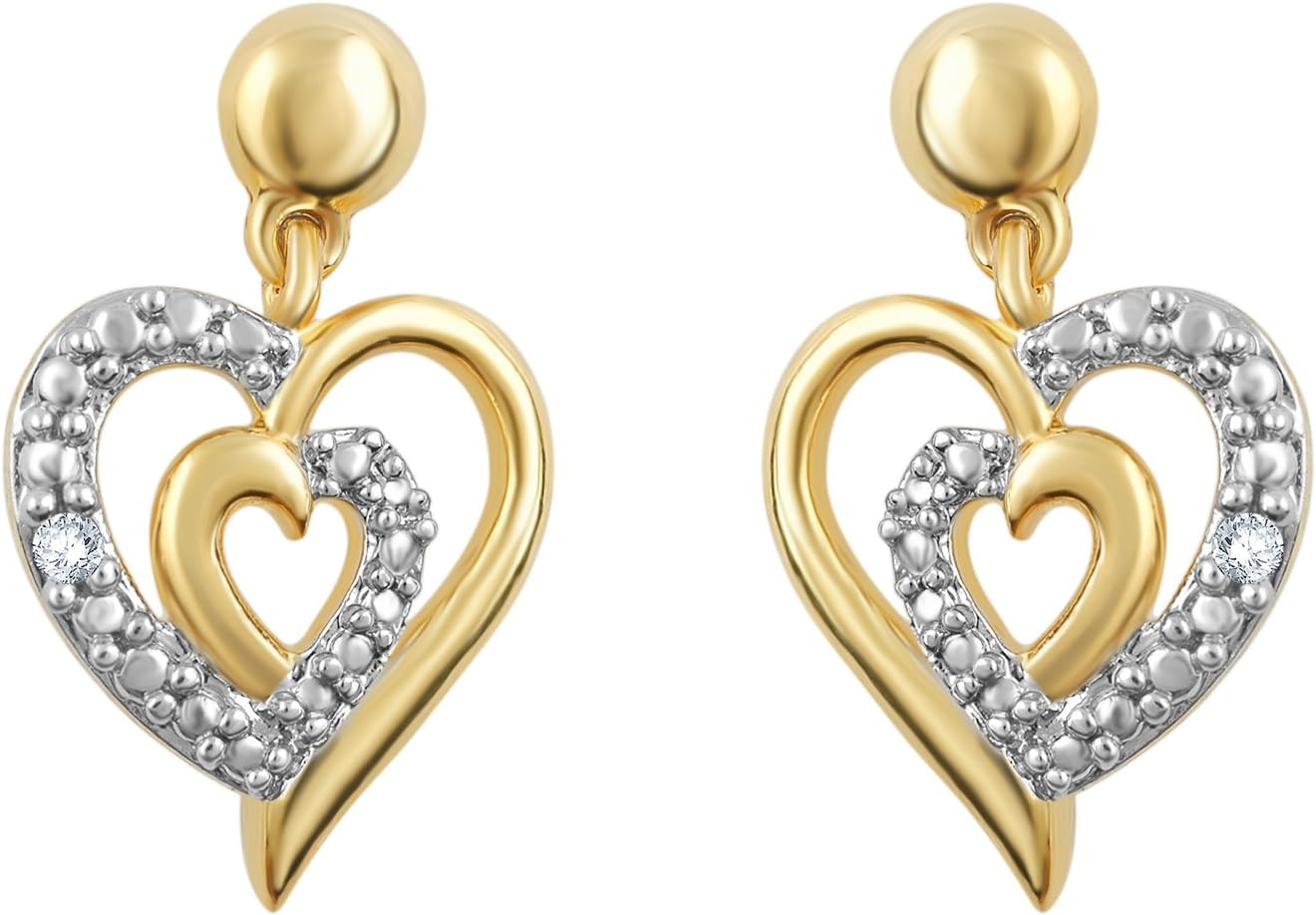 DiamondMuseDiamond Accent Heart Stud Earrings for Women, Girls & Teen Mama Mothers Day Gifts
