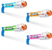 XSHOT Water Warfare Small Tube Soaker 4-Pack by ZURU | Pump Action Super Soaker, 380ml Capacity, Shoots 8 Meters for Kids Pool Parties