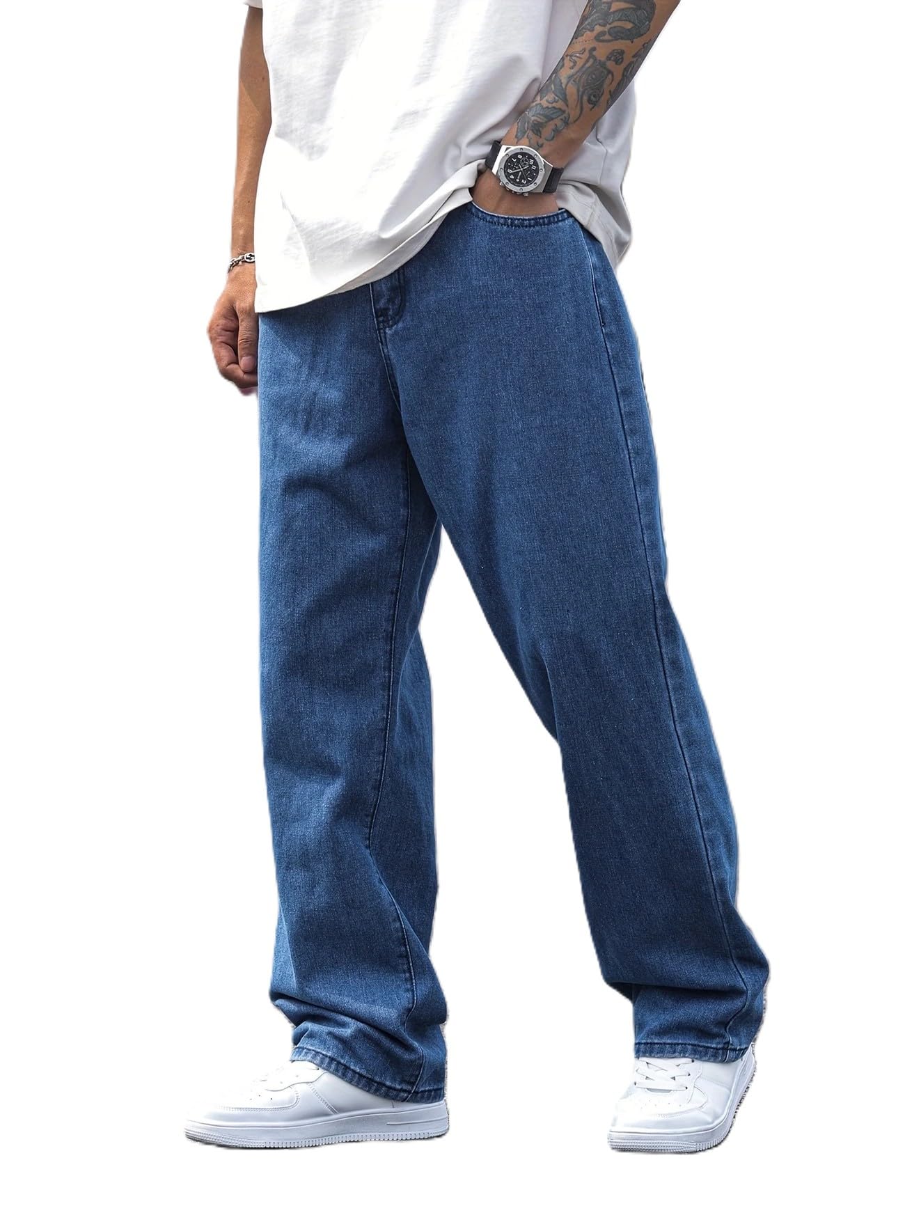 Men’s Relaxed Fit Non-Stretch Blue Denim Jeans | Classic Straight Leg | Everyday Jeans-image-18