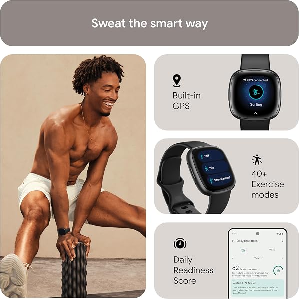 Google Fitbit Versa 4 Fitness Smartwatch with built-in GPS and up to 6 days battery life - compatible with iOS 15 or higher & Android OS 9.0 or higher - 3