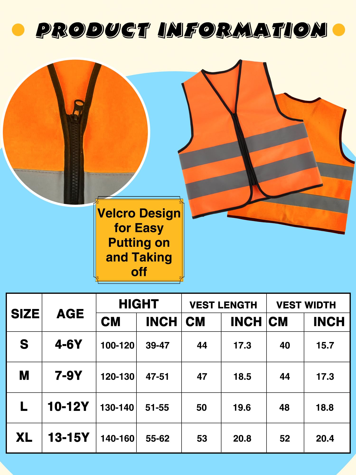 6 Pack Kids Hi Vis Vests Child High Visibility Reflective Vest Kids Traffic Construction Safety Vest with Reflective Strips for Girls Boys Outdoor Activities (Orange - Image 2