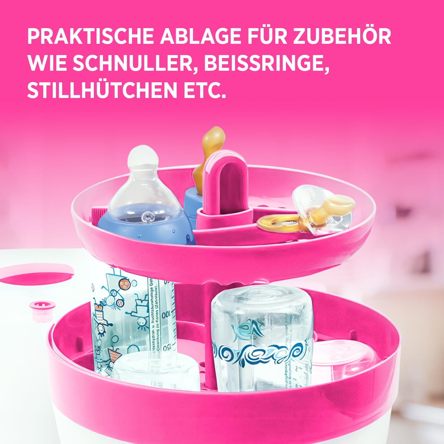 BS 29b Sterylizator do butelek dla niemowląt, sterylizator parowy i parownik, do 6 butelek, łatwa obsługa, pierwsze wyposażenie dla noworodków, środek do czyszczenia butelek, akcesoria dla