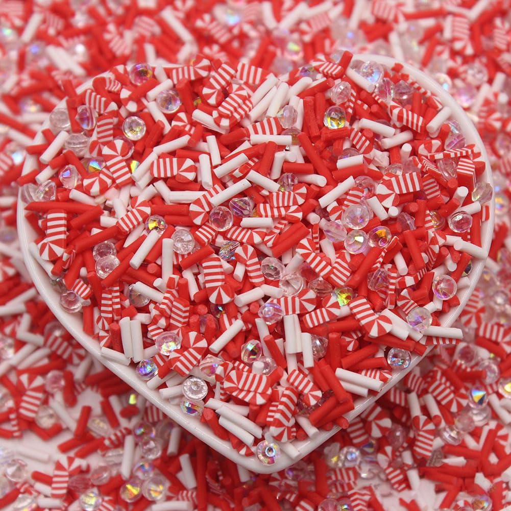 Lot de 200 g de tranches d'argile polymère de Noël en Argile, Bonbons d'orge, Breloques pour Nail Art, tranches de Menthe poivrée, Bonbons sur Le thème du Scrapbooking, embellissements Rouges