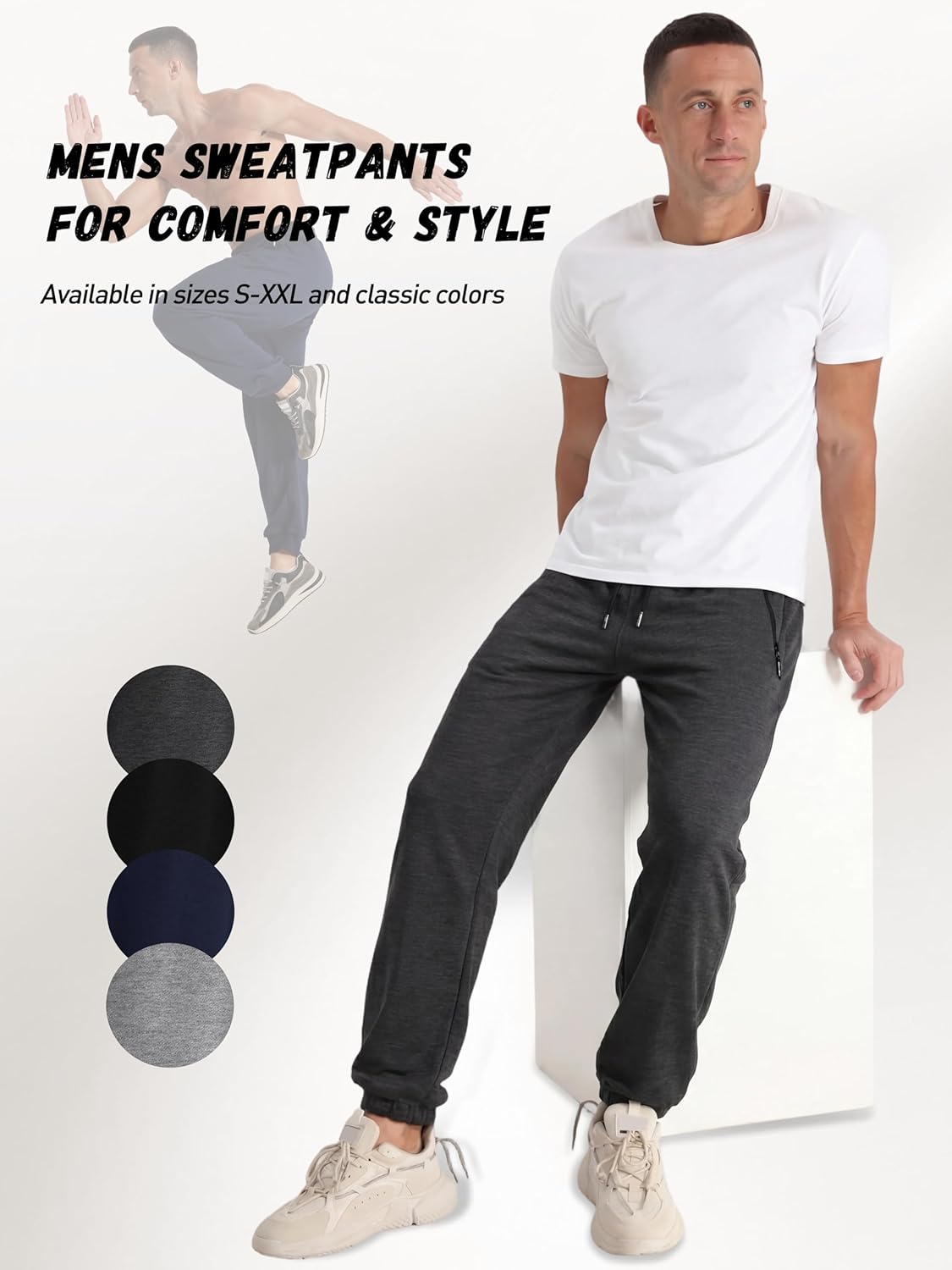 4 Pack Mens Sweatpants Mens Athletic Joggers Pants with Zipper Pocket and Drawstring Workout Sweatpants - Image 5