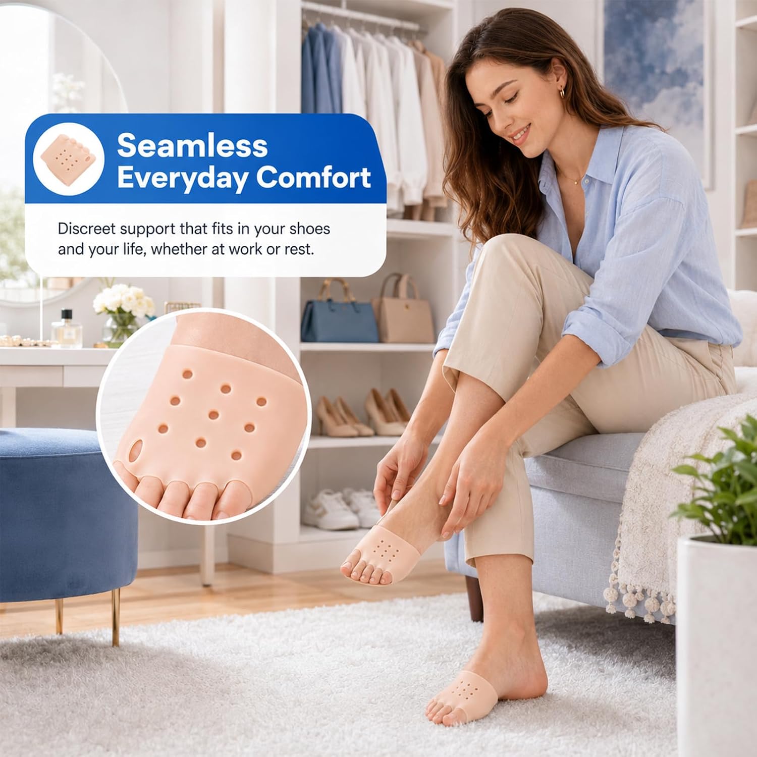 2PCS Alignura 3 in 1 Pro Toe Straighteners with Silicone Toe Spacer Cushions, Breathable Design, Forefoot Cushioning,Toe Spacing Support, Reusable Foot Care Everyday Wear (Transparent+complexion)