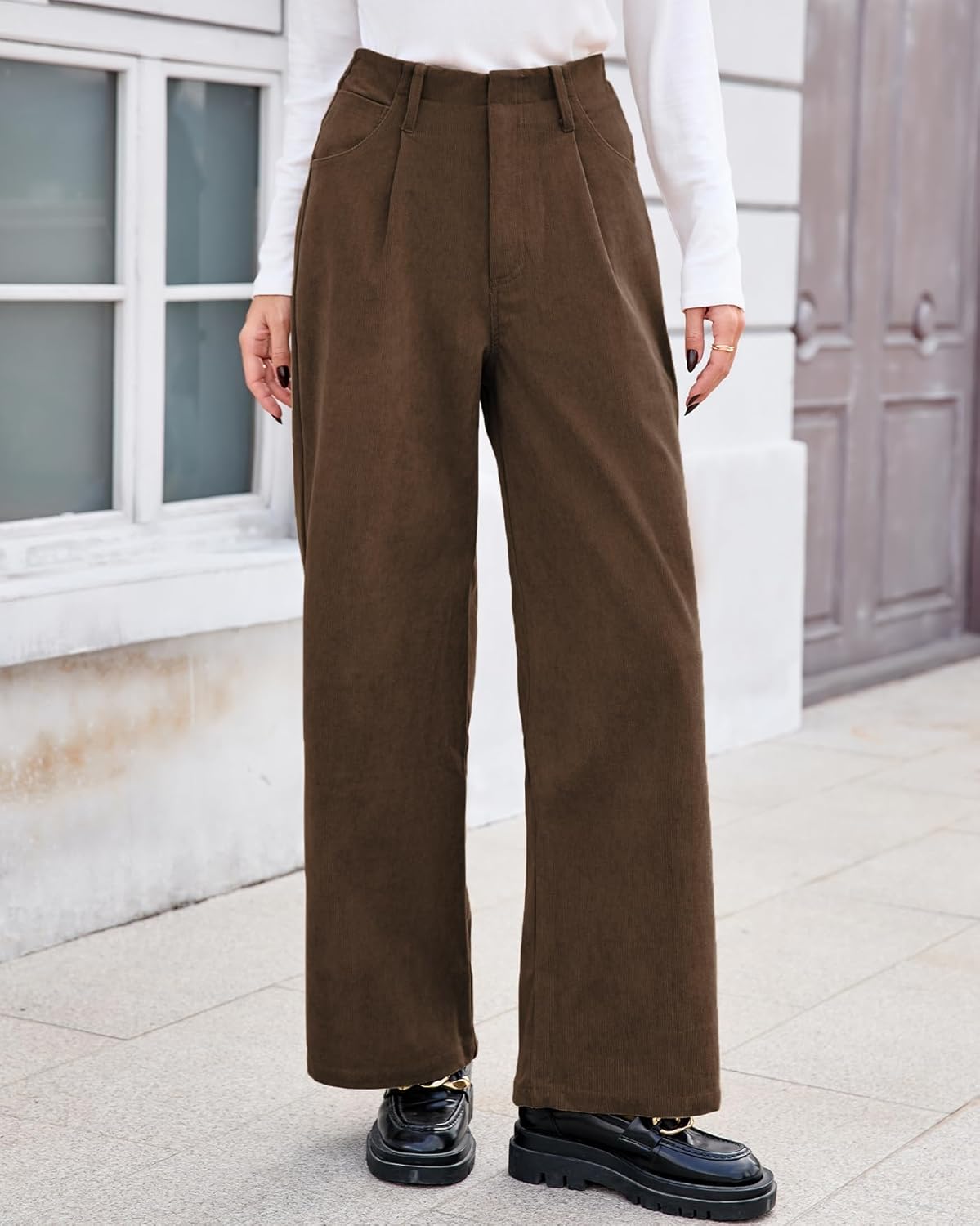 Women's High Waisted Wide Leg Corduroy Pants Vintage Loose Comfy Trousers with Pockets - Image 2