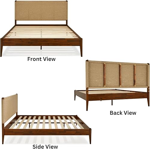Miniatura 136 de Bme Dinkee - Base de cama de tamaño matrimonial sin cabecera, 15 pulgadas, minimalista y moderna, madera de acacia, 12 listones de madera para