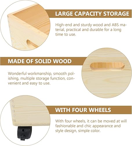 Miniatura 3 de Cabilock Cesta de ropa sucia Caja de madera con ruedas Almacenamiento de juguetes Caja de madera decorativa para organización de almacenamiento