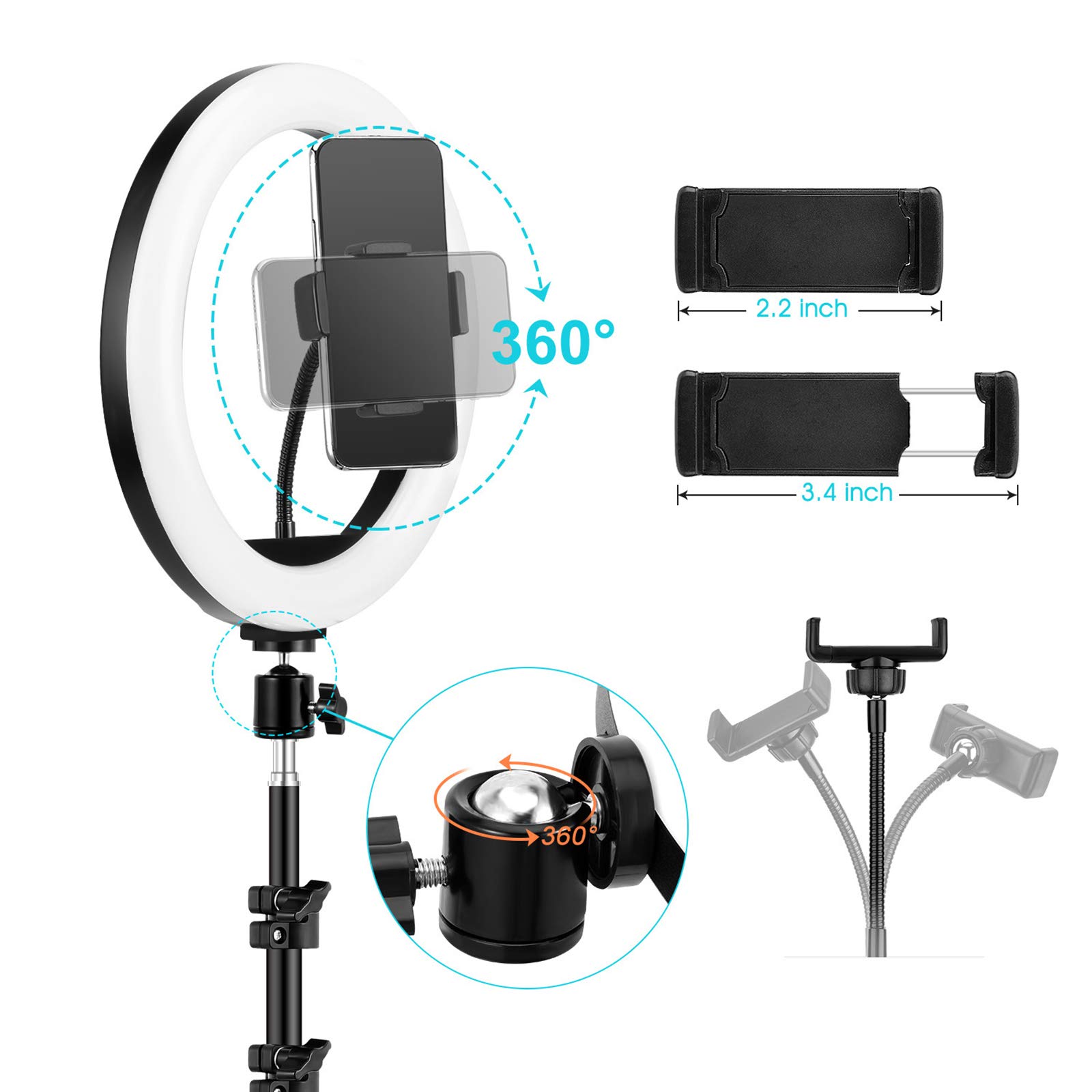 Luce ad Anello dimmerabile RGB 10 Pollici, Luce ad Anello Flash a 14 Colori con Supporto per treppiede e Supporto per Telefono, per Video Youtube, Live Streaming, Trucco, per iOS e Android