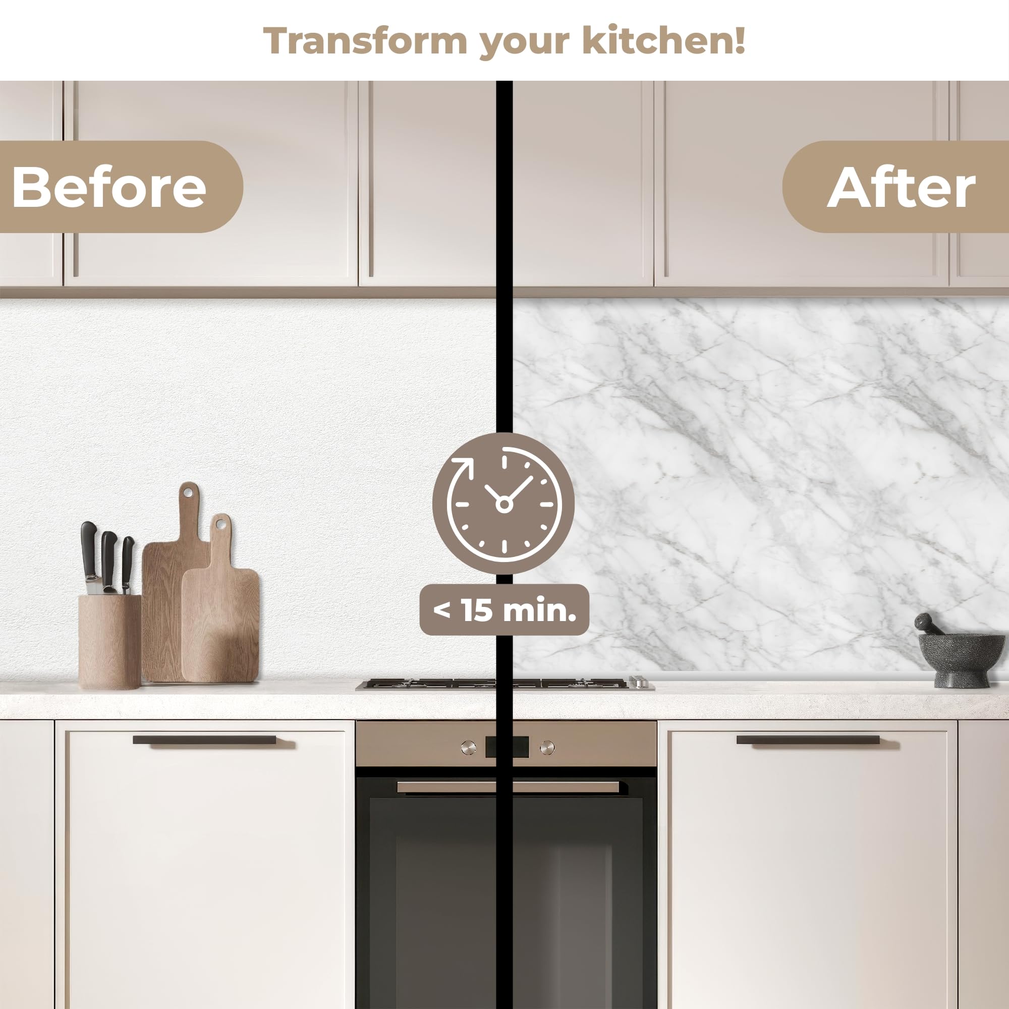 KitchenYeah© Paraschizzi Cucina Adesivo 60x500 cm Pannello Parete Paraspruzzi per Piano Cottura Classico - Marmo - Grigio