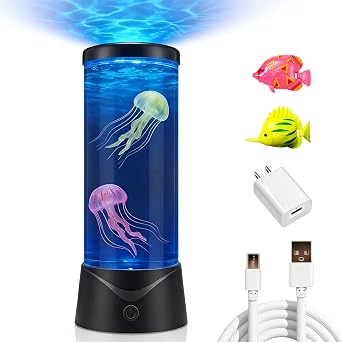 Jellyfish Lamp, 7 Colors Changing LED Jellyfish Tank Table Lamp with Color Changing Light, Gift for Kids Men Women, Home Decor Mood Light for Relaxation Black