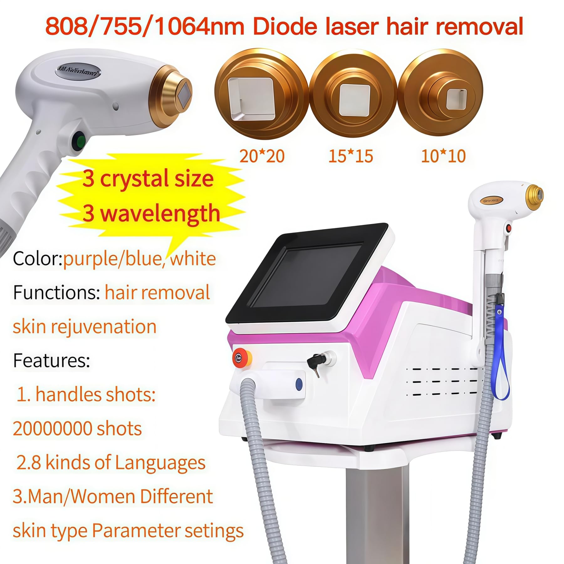 Maschina di depilazione laser a diodo 755nm 808nm 940nm 1064nm 4 lunghezze d'onda corpo facciale depilazione permanente 4000W maniglia LCD regolabile intelligente