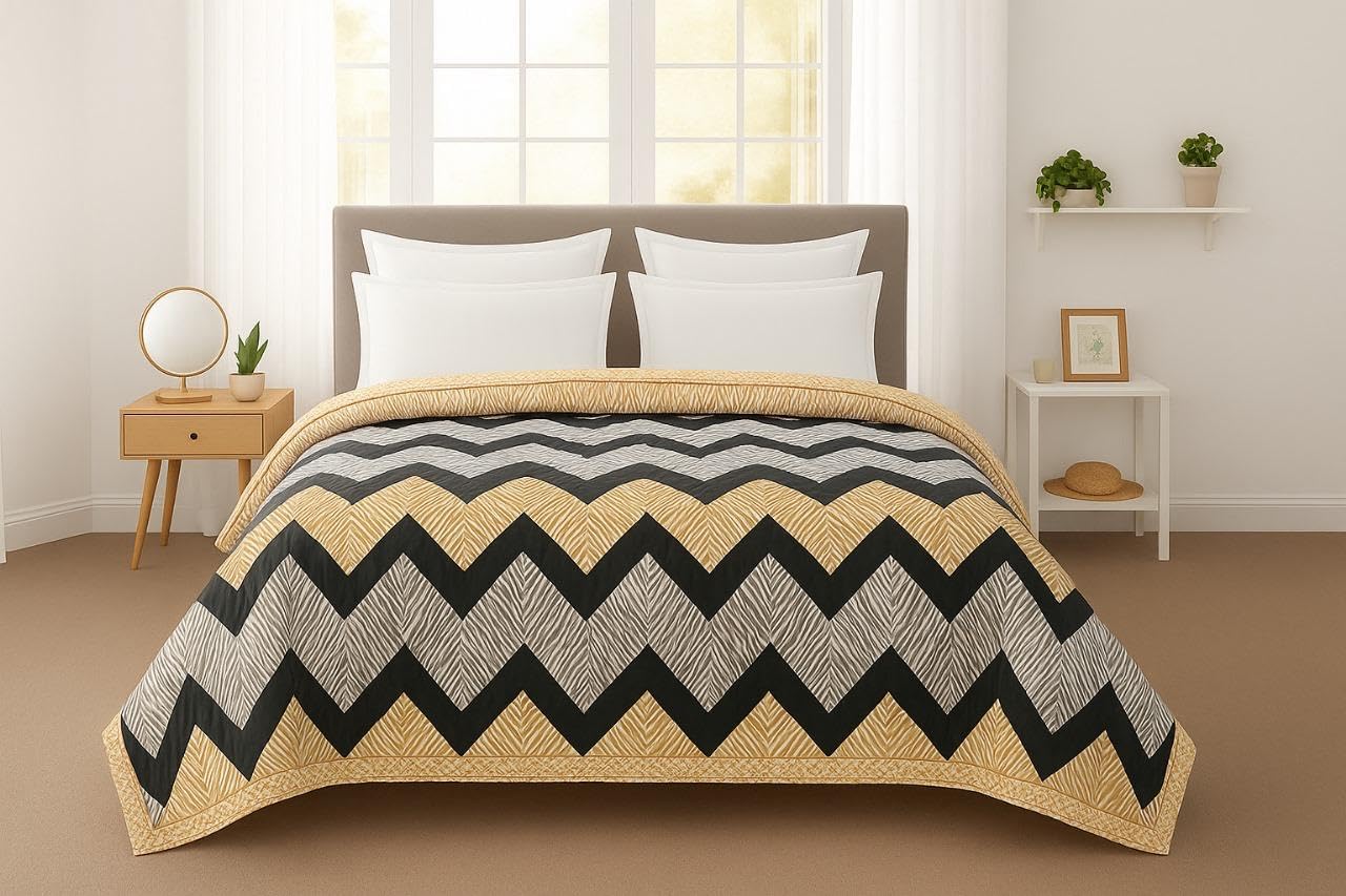Rosealia Tesla Glace Cotton Comforter Embroidered 3 Pcs Duvet Comforter Set with Pillow Shams - Light Weight Bedspread Quilt - Double 220 Tc, Cotton, (60X90, Zigzag)-image-41