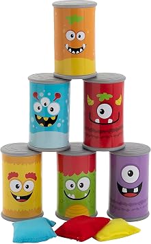 لعبة Monster Can Toss - تشمل العلب البلاستيكية وأكياس الفاصوليا - ألعاب حفلات سيرك الكرنفال ونشاط الهالوين للأطفال
