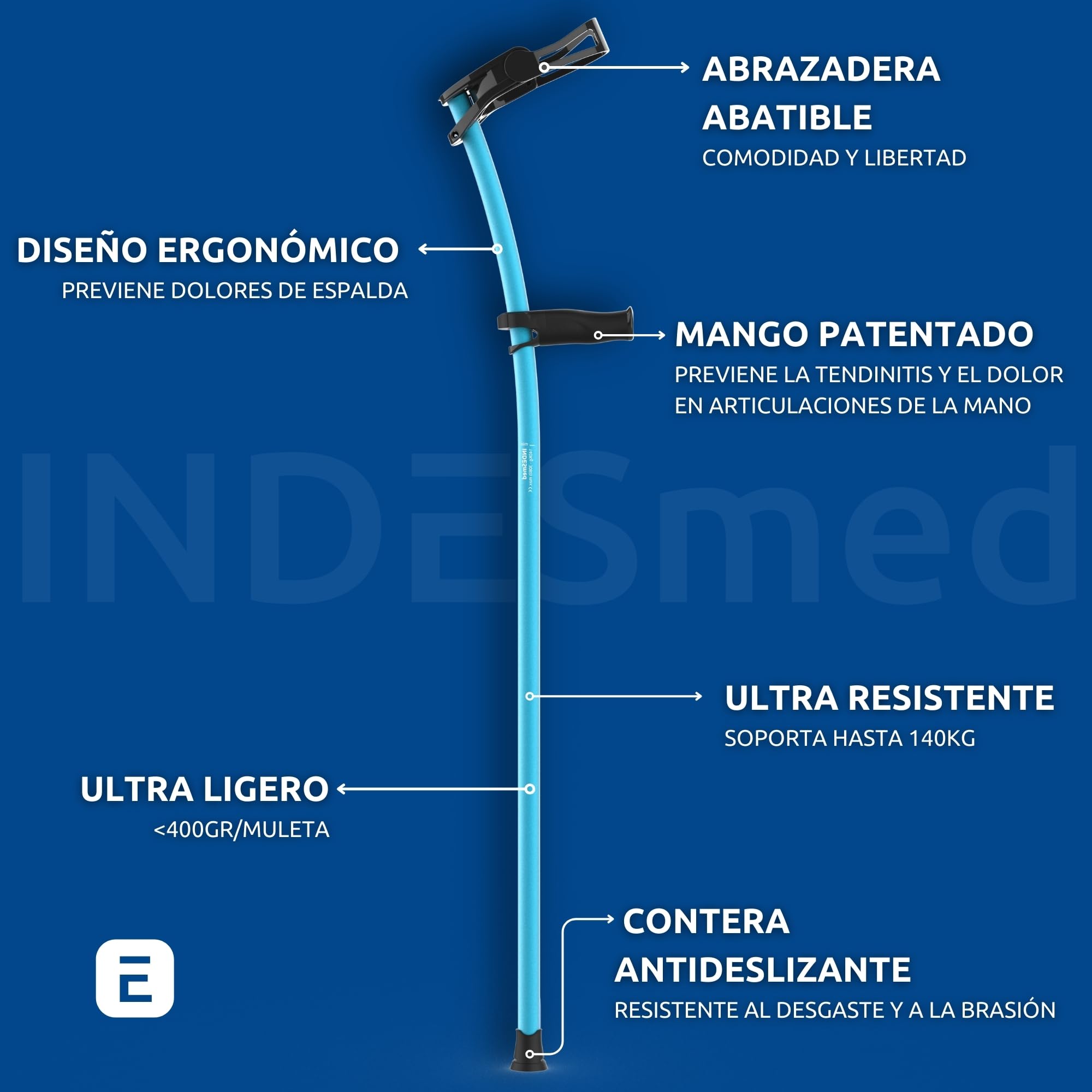 Muletas INDESmed 100% Aluminio Aeroespacial (Gris, S (155-165cm))