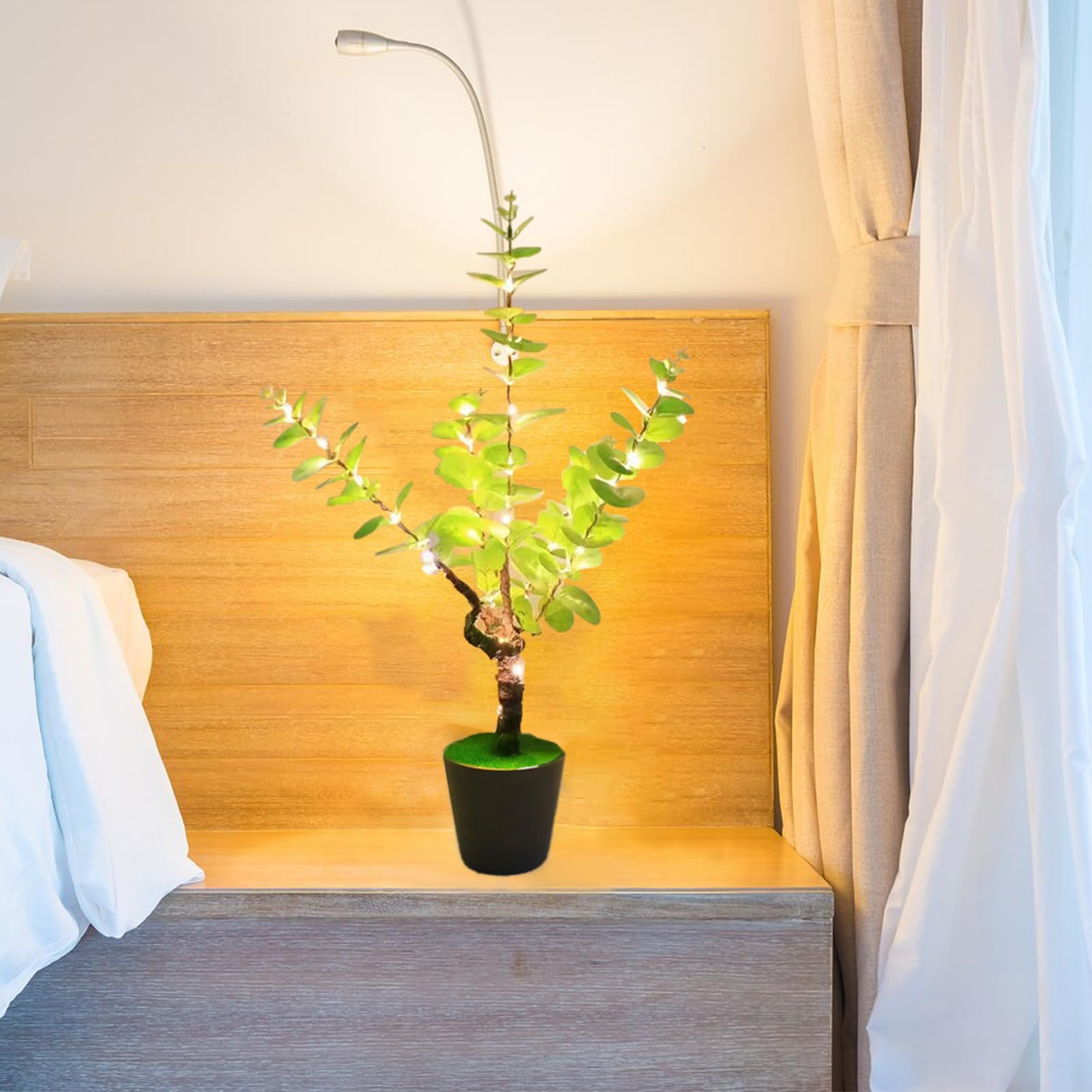 BEIJIALY Fake Plants Monstera Palm Tree, USB Powered Faux Large Potted Plant Fake Silk Trees, Artificial Potted Faux Plants with LED Lights for Indoor Outdoor House(Money Leaf-Green)
