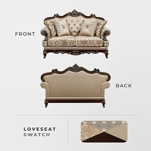 Miniatura 4 de Lexicon Sofá tradicional para sala de estar, sofá de brazo enrollado con 4 almohadas decorativas, acolchonado, patas Queen en acabado cereza con