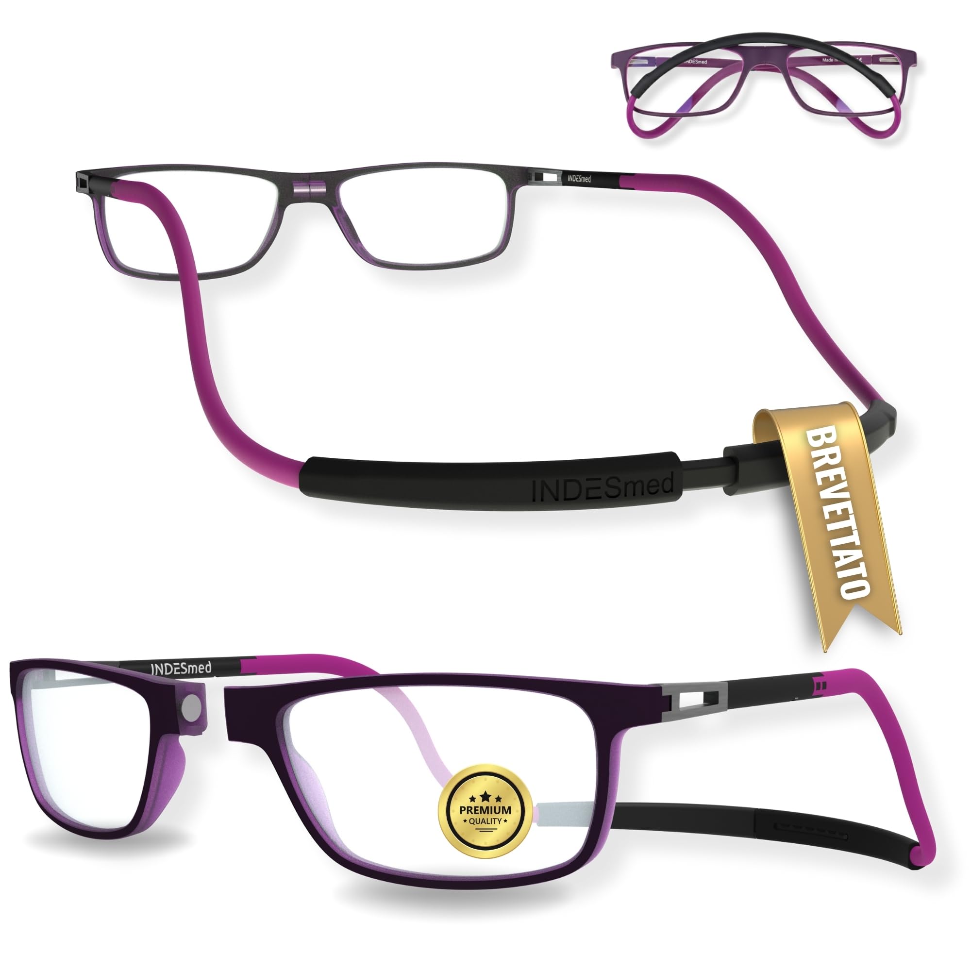 INDESMED Occhiali da Lettura Magnetici con Calamita - Regolabili, Pieghevoli, Colorati e Personalizzabili – Elegante con Filtro Luce Blu, Uomo e Donna - Occhiali clic montatura dalle linee morbide